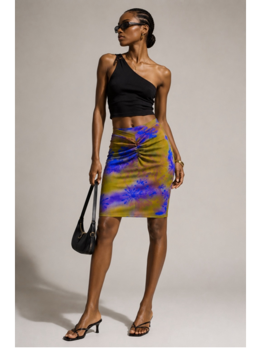 Miaou Preston Skirt Mudd Tie Dye Mesh Midi Ruched Front Slit XS NWT Y2K
